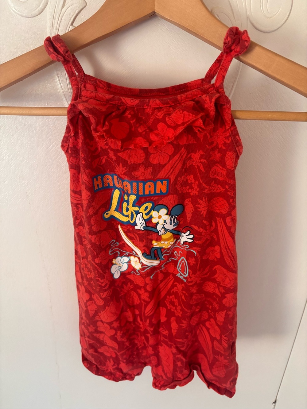Disney Aulani Red Minnie Hawaiian Life Girls' Tank Romper size 24 months